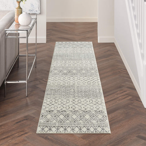 Nourison Passion Geometric Ivory/Grey 2'2" x 10' Area -Rug, Easy -Cleaning, Non Shedding, Bed Room, Living Room, Dining Room, Kitchen (2x10)