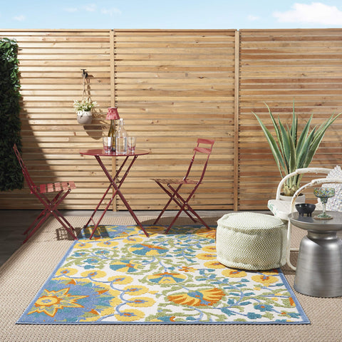 Nourison Aloha Indoor Outdoor Multicolor 3'6" x 5'6" Area Rug, Floral, Tropical, Easy Cleaning, Non Shedding, Bed Room, Living Room, Deck, Backyard, (4' x 6')