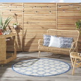 Nourison Garden Party Ivory Blue 5'3" x Round Area Rug, Traditional, Trellis, Bed Room, Living Room, Dining Room, Kitchen, Easy Cleaning, Non Shedding, (5' Round)