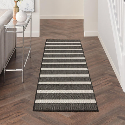 Nourison Positano Black Ivory 2' x 6' Area Rug Easy Clean, Non Shedding, Bed Room, Living Room, Dining Room, Kitchen (6' Runner)