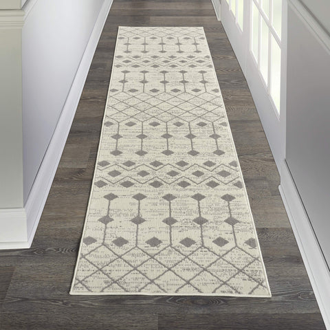 Nourison Grafix Moroccan Ivory/Grey 2'3" x 12' Area Rug, Easy Cleaning, Non Shedding, Bed Room, Living Room, Dining Room, Kitchen (2x12)