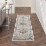 Nourison Vintage Kashan Vintage Ivory Blue 2'4" x 8' Area Rug, Easy Clean, Non Shedding, Bed Room, Living Room, Dining Room, Kitchen (2x8)