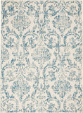 Nourison Jubilant Damask Ivory/Blue 5'3" x 7'3" Area -rug, Easy -cleaning, Non Shedding, Bed Room, Living Room, Dining Room, Kitchen (5x7)