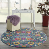 Nourison Passion Denim 5'3" x Round Area -rug, Boho, Moroccan, Bed Room, Living Room, Dining Room, Kitchen, Easy -cleaning, Non Shedding, (5' Round)