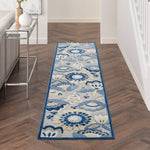 Nourison Aloha Indoor/Outdoor Blue/Grey 2'3" x 10' Area Rug, Easy Cleaning, Non Shedding, Bed Room, Living Room, Dining Room, Backyard, Deck, Patio (2x10)
