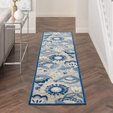 Nourison Aloha Indoor/Outdoor Blue/Grey 2'3" x 10' Area Rug, Easy Cleaning, Non Shedding, Bed Room, Living Room, Dining Room, Backyard, Deck, Patio (2x10)