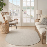 Nourison Courtyard Indoor/Outdoor Ivory/Silver 5' x 8' Oval Area Rug, Easy Cleaning, Non Shedding, Bed Room, Living Room, Dining Room, Backyard, Deck, Patio (5x8 Oval)