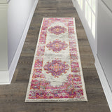 Nourison Passion Ivory/Fuchsia 1'10" x 6' Area Rug, Boho, Traditional, Easy Clean, Non Shedding, Bed Room, Living Room, Hallway, (6' Runner)