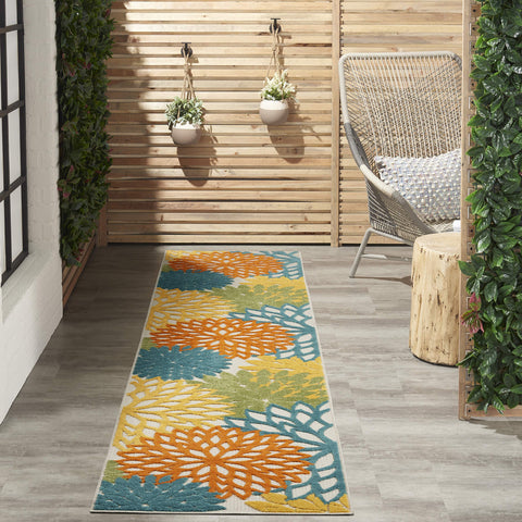 Nourison Aloha Indoor/Outdoor Floral Turquoise Multicolor 2'3" x 10' Area Rug, (10' Runner)