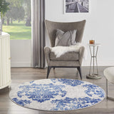 Nourison Whimsicle Damask Ivory Navy 5' x round Area Rug, Easy Cleaning, Non Shedding, Bed Room, Living Room, Dining Room, Kitchen (5 Round)