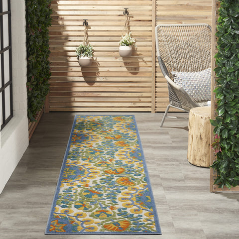 Nourison Aloha Indoor Outdoor Multicolor 2'3" x 12' Area Rug, Floral, Tropical, Easy Cleaning, Non Shedding, Bed Room, Living Room, Deck, Backyard, (12' x Runner)