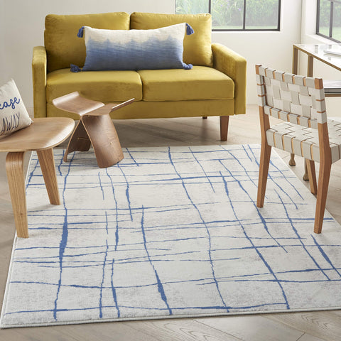 Nourison Whimsicle Ivory Blue 5' x 7' Area Rug, Contemporary, Artistic, Easy Cleaning, Non Shedding, Bed Room, Living Room, Dining Room, Kitchen (5x7)