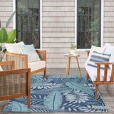 Nourison Garden Oasis Indoor-Outdoor Navy 5' x 7' Area Rug, Easy-Cleaning, Non Shedding, Bed Room, Living Room, Dining Room, Backyard, Deck, Patio (5x7)