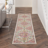 Nourison Passion Traditional Ivory Pink 2'2" x 12' Area Rug, Easy Clean, Non Shedding, Bed Room, Living Room, Dining Room, Kitchen (2x12)