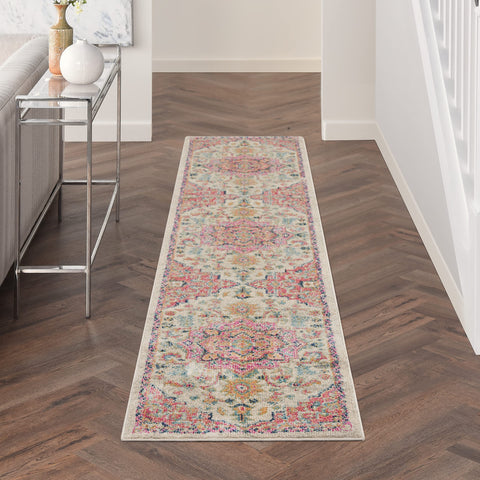 Nourison Passion Traditional Ivory Pink 2'2" x 12' Area Rug, Easy Clean, Non Shedding, Bed Room, Living Room, Dining Room, Kitchen (2x12)