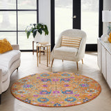 Nourison Passion Sunburst 5'3" x Round Area Rug, Boho, Moroccan, Bed Room, Living Room, Dining Room, Kitchen, Easy Cleaning, Non Shedding, (5' Round)
