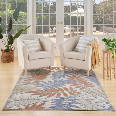 Nourison Aloha Indoor/Outdoor Blue Mocha 3'6" x 5'6" Area Rug, Easy Cleaning, Non Shedding, Bed Room, Living Room, Dining Room, Backyard, Deck, Patio (4x6)