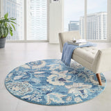 Nourison Tranquil Botanical Turquoise 5'3'' x Round Area-Rug, Easy-Cleaning, Non Shedding, Bed Room, Living Room, Dining Room, Kitchen (5 Round)