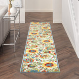 Nourison Aloha Indoor/Outdoor Ivory/Multi 2'3" x 12' Area -Rug, Easy -Cleaning, Non Shedding, Bed Room, Living Room, Dining Room, Backyard, Deck, Patio (2x12)