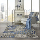 Nourison Aloha Indoor/Outdoor Grey/Blue 5'3" x 7'5" Area Rug, Easy Cleaning, Non Shedding, Bed Room, Living Room, Dining Room, Backyard, Deck, Patio (5x7)