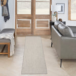 Nourison Courtyard Indoor/Outdoor Ivory/Silver 2'2" x 8' Area Rug, Easy Cleaning, Non Shedding, Bed Room, Living Room, Dining Room, Backyard, Deck, Patio (2x8)