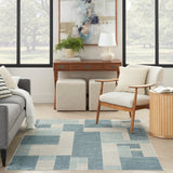 Nourison Astra Machine Washable Geometric Blue Ivory 4' x 6' Area -Rug, Easy -Cleaning, Non Shedding, Bed Room, Living Room, Dining Room, Kitchen (4x6)