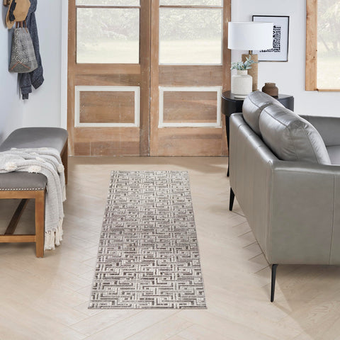 Nourison Serenity Home Geometric Grey Ivory 2'2" x 7'6 Area -Rug, Easy -Cleaning, Non Shedding, Bed Room, Living Room, Dining Room, Backyard, Deck, Patio (2x8)" }