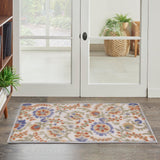 Nourison Aloha Indoor/Outdoor Ivory Blue 2'8" x 4' Area Rug, Easy Cleaning, Non Shedding, Bed Room, Living Room, Dining Room, Backyard, Deck, Patio (3x4)