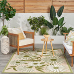 Nourison Aloha 4' x 6' Ivory Green Fabric Outdoor Area Rug (4' x 6')
