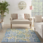 Nourison Aloha Indoor/Outdoor Ivory Blue 5'3" x 7'5" Area Rug, Transitional, French Country, Easy Cleaning, Non Shedding, Bed Room, Kitchen, Living Room, Deck, Backyard, (5' x 7')