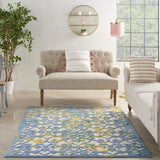 Nourison Aloha Indoor/Outdoor Ivory Blue 5'3" x 7'5" Area Rug, Transitional, French Country, Easy Cleaning, Non Shedding, Bed Room, Kitchen, Living Room, Deck, Backyard, (5' x 7')