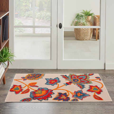 Nourison Aloha Indoor-Outdoor Multicolor 2'8" x 4' Area Rug, Easy Cleaning, Non Shedding, Bed Room, Living Room, Dining Room, Backyard, Deck, Patio (3x4)