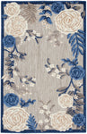 Nourison Aloha Indoor-Outdoor Blue Grey 2'8" x 4' Area Rug, Easy Cleaning, Non Shedding, Bed Room, Living Room, Dining Room, Backyard, Deck, Patio (3x4)