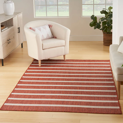 Nourison Positano 5' x 7' Terracotta Striped Indoor/Outdoor Area Rug, Easy Cleaning, Non Shedding, Bedroom, Living Room, Dining Room, Deck, Backyard, Patio