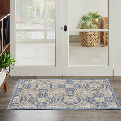 Nourison Aloha Indoor/Outdoor Blue/Grey 2'8" x 4' Area Rug, Easy Cleaning, Non Shedding, Bed Room, Living Room, Dining Room, Backyard, Deck, Patio, High-traffic Areas (2x4)