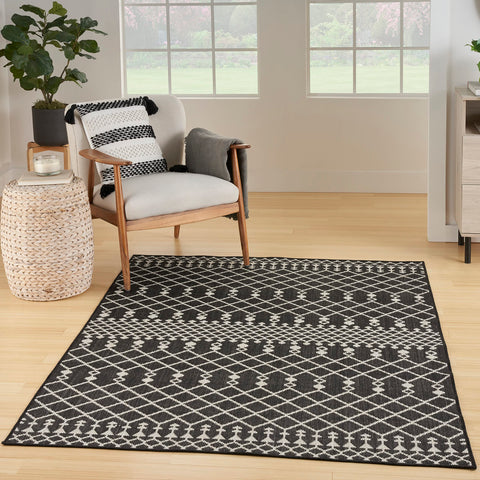 Nourison Positano Indoor/Outdoor Black 4' x 6' Area Rug, Easy Cleaning, Non Shedding, Bed Room, Living Room, Dining Room, Deck, Backyard, Patio (4x6)