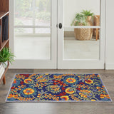 Nourison Aloha Indoor/Outdoor Navy Multicolor 2'8" x 4' Area Rug, Easy Cleaning, Non Shedding, Bed Room, Living Room, Dining Room, Backyard, Deck, Patio (3x4)