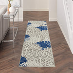 Nourison Aloha Indoor/Outdoor Floral Ivory/Navy 2'3" x 10' Area Rug, (10' Runner)