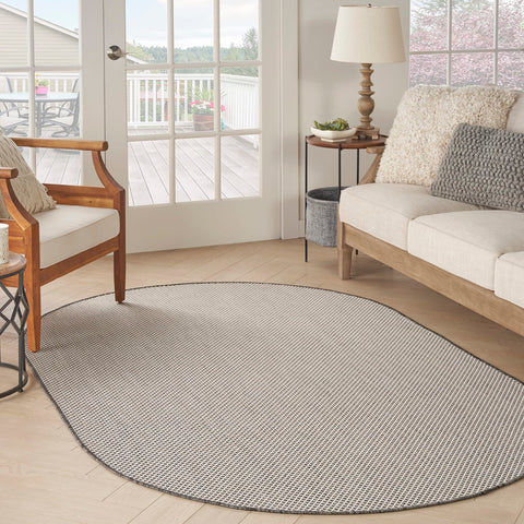 Nourison Courtyard Indoor/Outdoor Ivory/Charcoal 5' x 8' Oval Area Rug, Easy Cleaning, Non Shedding, Bed Room, Living Room, Dining Room, Backyard, Deck, Patio (5x8 Oval)