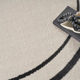 Nourison Essentials Indoor/Outdoor Solid Bordered Ivory/Black 6' x Round Area Rug, Easy Cleaning, Non Shedding, Bed Room, Living Room, Dining Room, Backyard, Deck, Patio (6 Round)