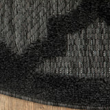 Nourison Easy Care Indoor/Outdoor Charcoal Black 4' x Round Area Rug, Easy Cleaning, Non Shedding, Bed Room, Living Room, Dining Room, Backyard, Deck, Patio (4 Round)