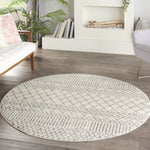 Nourison Passion Bohemian Ivory/Grey 4' x Round Area -Rug, Easy -Cleaning, Non Shedding, Bed Room, Living Room, Dining Room, Kitchen (4 Round)