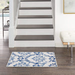 Nourison Whimsicle Damask Ivory Navy 2' x 3' Area Rug, Easy Cleaning, Non Shedding, Bed Room, Living Room, Dining Room, Kitchen (2x3)