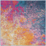 Nourison Passion Modern Sunburst 5'3" x 5'3" Square Area-Rug, Easy-Cleaning, Non Shedding, Bed Room, Living Room, Dining Room, Kitchen (5 Square)