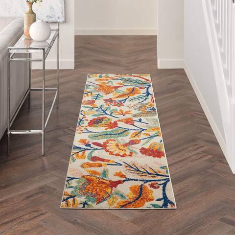 Nourison Allur Modern Ivory Multicolor 2'3" x 7'6" Area Rug, Easy Clean, Non Shedding, Bed Room, Living Room, Dining Room, Kitchen (2x8)