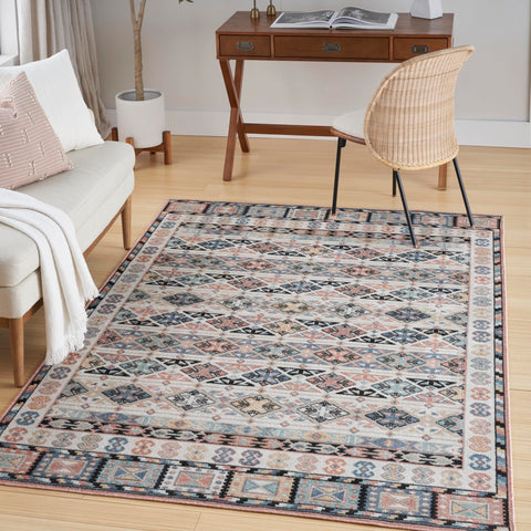Nourison Washable Decor Ivory Multicolor 5'3" x 7' Area Rug Easy Clean, Non Shedding, Bed Room, Living Room, Dining Room, Kitchen (5' x 7')