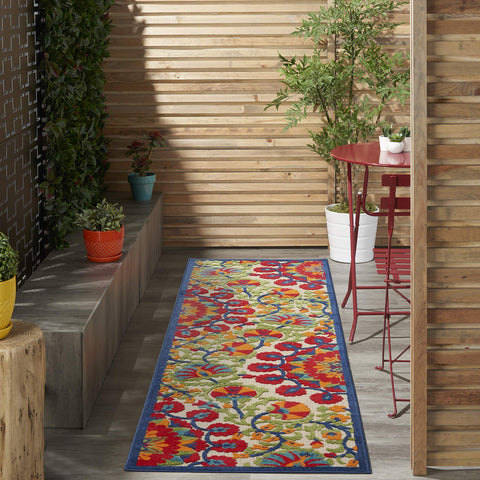 Nourison Aloha Indoor/Outdoor Red/Multi 2'3" x 8' Area Rug, Easy Cleaning, Non Shedding, Bed Room, Living Room, Dining Room, Deck, Backyard, Patio (2x8)
