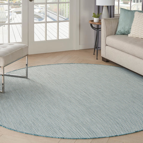 Nourison Courtyard Indoor/Outdoor Ivory/Aqua 6' x Round Area Rug, Easy Cleaning, Non Shedding, Bed Room, Living Room, Dining Room, Backyard, Deck, Patio (6 Round)