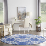 Nourison Whimsicle Damask Navy Ivory 8' x Round Area Rug, Easy Cleaning, Non Shedding, Bed Room, Living Room, Dining Room, Kitchen (8 Round)