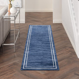 Nourison Essentials Indoor/Outdoor Solid Bordered Navy/Ivory 2'2" x 7'6 Area Rug, Easy Cleaning, Non Shedding, Bed Room, Living Room, Dining Room, Backyard, Deck, Patio (2x8)